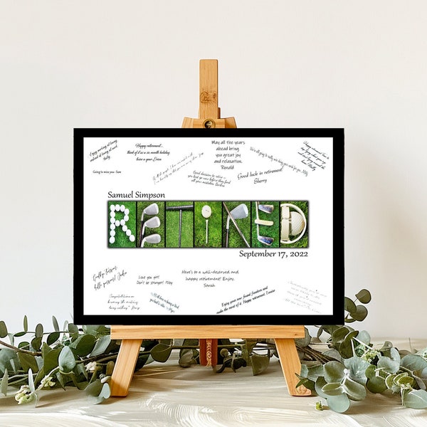 Personalized Golf Retirement Guest Book Alternative Guest Book Sign In, Retired Golfer Gift For Men, Party Welcome Table