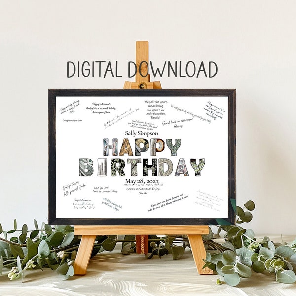 Printable Download, Money Happy Birthday Guest Book Alternative, Unique Money Themed Birthday Card From Group, Signature Board Guest Sign in