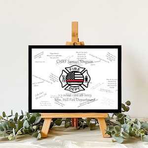 Firefighter Maltese Cross Thin Red Line Alternative Guest Book Sign In, Retirement Party, Congratulations Card, Fireman Birthday