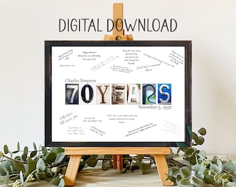 Digital Download, 70 Years Old Personalized Birthday, Guest Book Alternative, Birthday Card Signatures, Printable Download
