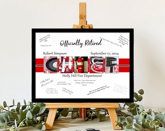 Firefighter Chief Officially Retired Unique Alternative Guest Book, Firefighter Retirement Card, Signature Board, Retirement Party keepsake