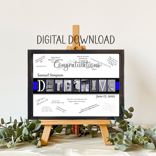 Digital Download Police Detective Promotion Gift, Thin Blue Line, Guest Book Alternative Idea, Police Party Décor, Promotion New Job