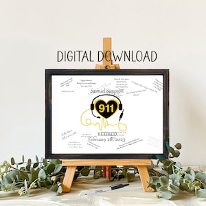 Printable Download,911 Dispatcher Retirement Guest Book, Thin Gold Line, New Job Gift Idea, Promotion New Job, Leaving Farewell
