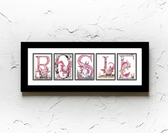 Adorable Axolotl Personalized Name Sign - Perfect for Girls Room - Nursery Wall Art - Custom Name Framed Sign