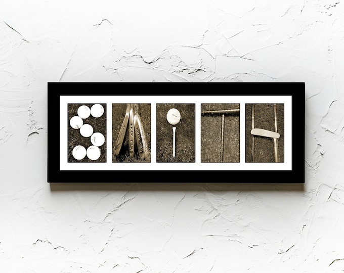 Custom Vintage Golf Sign - Personalized Last Name Alphabet Photography - Unique Sports Wall Decor