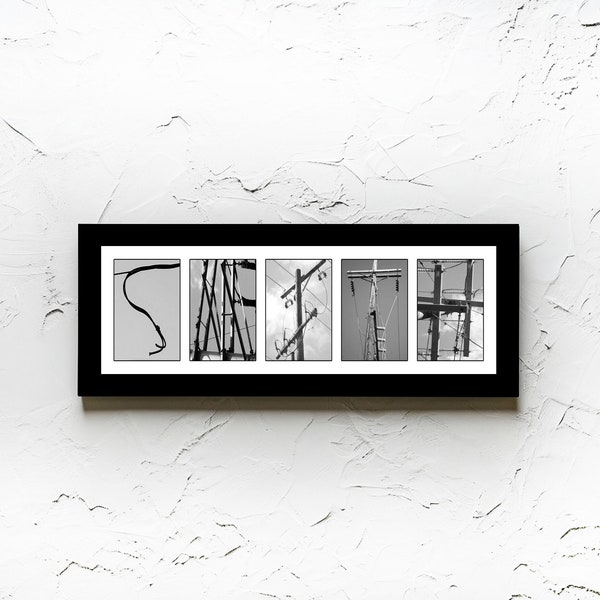 Lineman Personalized Black and White Last Name Letter Photography Sign, Custom Power Lineman Gift