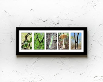 Personalized Name Botanical Print Alphabet Photography, Nature Wall Art, Forest Cottagecore