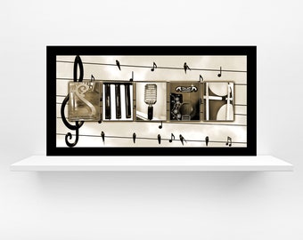 Customizable Vintage Music-Themed Name Sign | Framed Letter Photography Letters Wall Decor