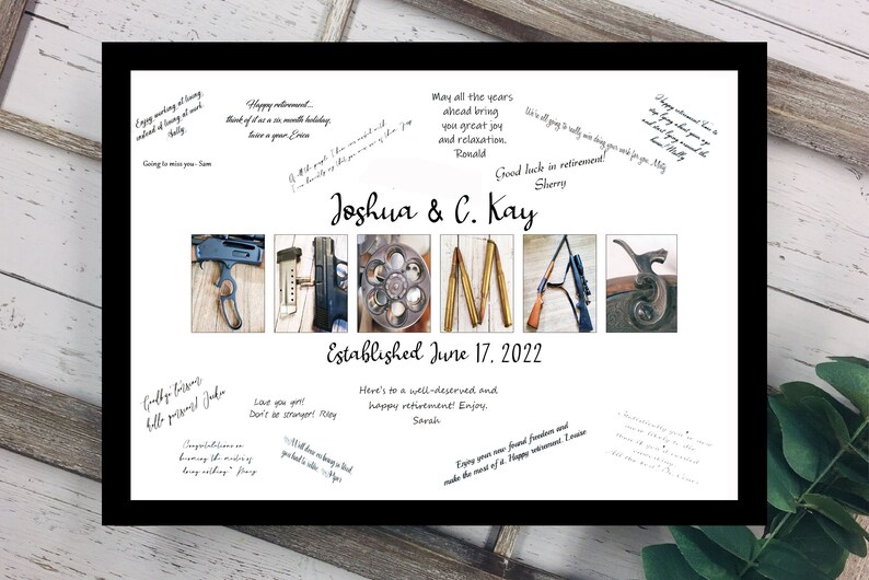 Gun Enthusiast Unique Alternative Signature Guest Book, Wedding Table, Anniversary Party, Gun Art, Personalized Name image 4