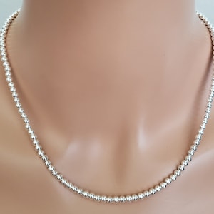 4mm Sterling Silver Bead Necklace, 4mm Silver Bead Choker Necklace, Everyday Silver Necklace, 4mm Silver Bead Strand, Layer Necklace