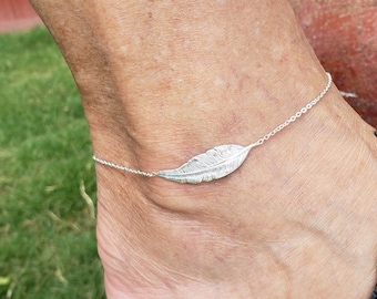 Sterling silver feather anklet deals