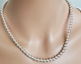 6mm Sterling Silver Bead Necklace, 6mm Bead Necklace Strand