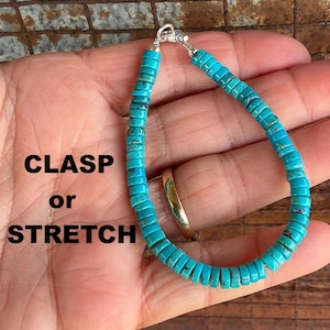 4.5mm Turquoise Heishi Bracelet; 925 Sterling, Stretch/Clasp, Natural Blue Green Gemstone