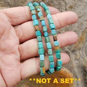 Natural Turquoise 4x6mm Rectangle Cube Beads Nuggets, Blue Green Brown Turquoise Stretch Bracelet, Small Turquoise Bracelet