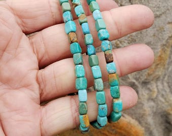 5mm Turquoise Bracelet: Stretch, Natural Blue Green Brown, Square/Rectangle