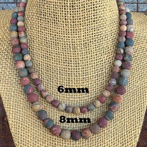 Matte Picasso Jasper Necklace: 6mm / 8mm Rondelle, Red Creek Jasper, Sterling Silver