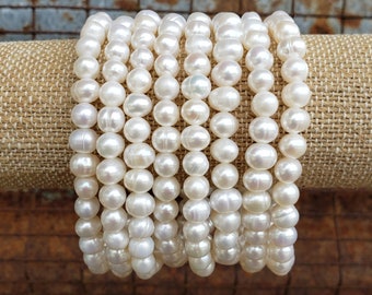 6mm Pearl Bracelet, Stretch Pearl Bracelet, 6mm Stretch Pearl Bracelet, Genuine Pearl Bracelet