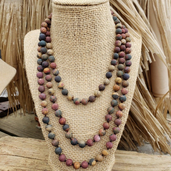 36" / 60" 8.5mm Matte Picasso Jasper Necklace, Long Matte Picasso Jasper Bead Necklace, Picasso Jasper Necklace, Long Matte Brown Necklace