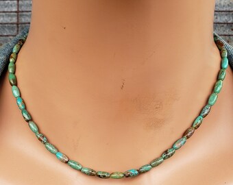 4mm Barrel Turquoise Necklace, Genuine Blue Green Turquoise Necklace, Small Tube Turquoise Necklace