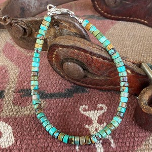 4mm Turquoise Heishi Bracelet: 925 Sterling Silver, Blue Green Brown image 1