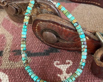 4mm Turquoise Heishi Bracelet: 925 Sterling Silver, Blue Green Brown