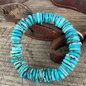 10mm Disc Turquoise Stretch Bracelet, Large Chunky Natural Turquoise, Blue