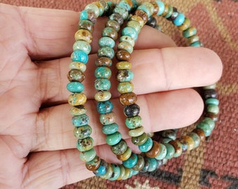 6.5mm Turquoise Stretch Bracelet: Natural Green Blue Brown Gemstones, Rondelles