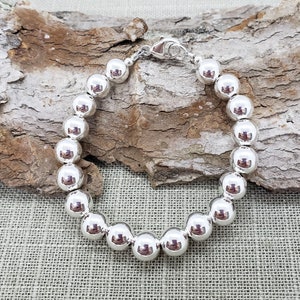 8mm Sterling Silver Bead Bracelet, 8mm Silver Bead Bracelet, All 8mm Silver Round Ball Bead Bracelet