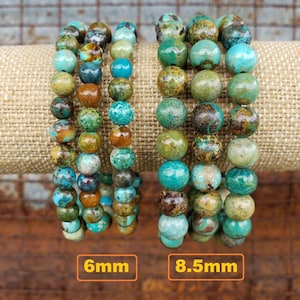 6mm / 8.5mm Turquoise Bracelet, Natural Green Blue Brown, Earthy Turquoise Colors, Round Beads, Stretch