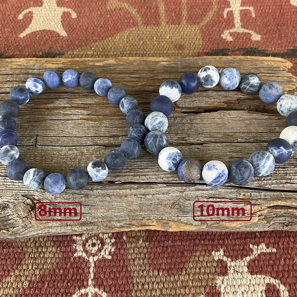 8mm / 10mm Matte Sodalite Bracelet, Stretch Matte Sodalite Bracelet, Blue Sodalite Bracelet, Denim Blue Bracelet