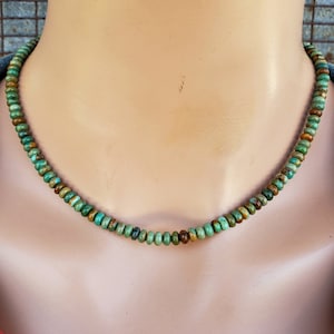 5mm Green Brown Turquoise Necklace, Small Geniuine Turquoise Necklace, Small Turquoise Rondelle Necklace, Green Turquoise