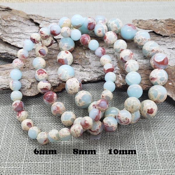 6mm / 8mm / 10mm / 12mm Impression Jasper Bracelet, Blue Aqua Terra Jasper, Stretch Light Blue Bracelet, Snake Skin Jasper Bracelet