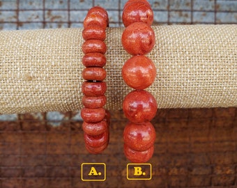 Sponge Coral Bracelet, Stretch Coral Bracelet, 10mm / 12mm Coral Bracelet, Large Red Bracelet
