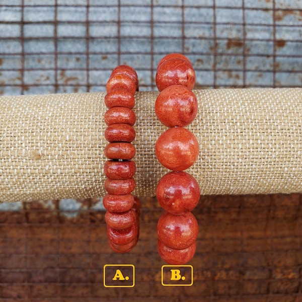 Sponge Coral Bracelet, Stretch Coral Bracelet, 10mm / 12mm Coral Bracelet, Large Red Bracelet