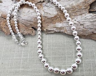 8mm Graduated Silver Bead Necklace, 8mm Graduated Bead Necklace Strand