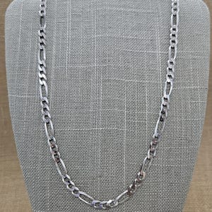 Solid Sterling Silver Figaro Chain Necklace - 5mm Made in Italy