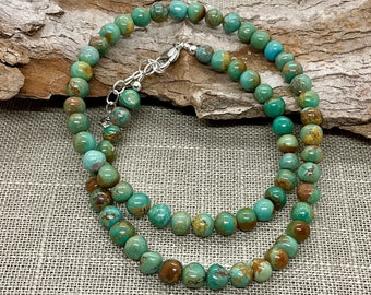 6mm Green Blue Turquoise Necklace, Chunky Turquoise Necklace, Genuine Turquoise Necklace, Green Blue Brown Turquoise Beads