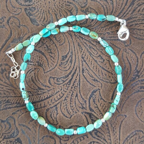 Small Turquoise and Sterling Silver Ankle Bracelet, Small Genuine Turquoise and Sterling Anklet, Genuine Green/Blue Turquoise Ankle Bracelet