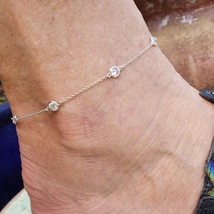 Sterling Silver CZ Crystal Anklet: Diamond by the Yard, Adjustable