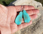 Santo Domingo Turquoise and Sterling Silver Slab Earrings, Kingman Blue Santo Domingo Teardrop Turquoise Earrings