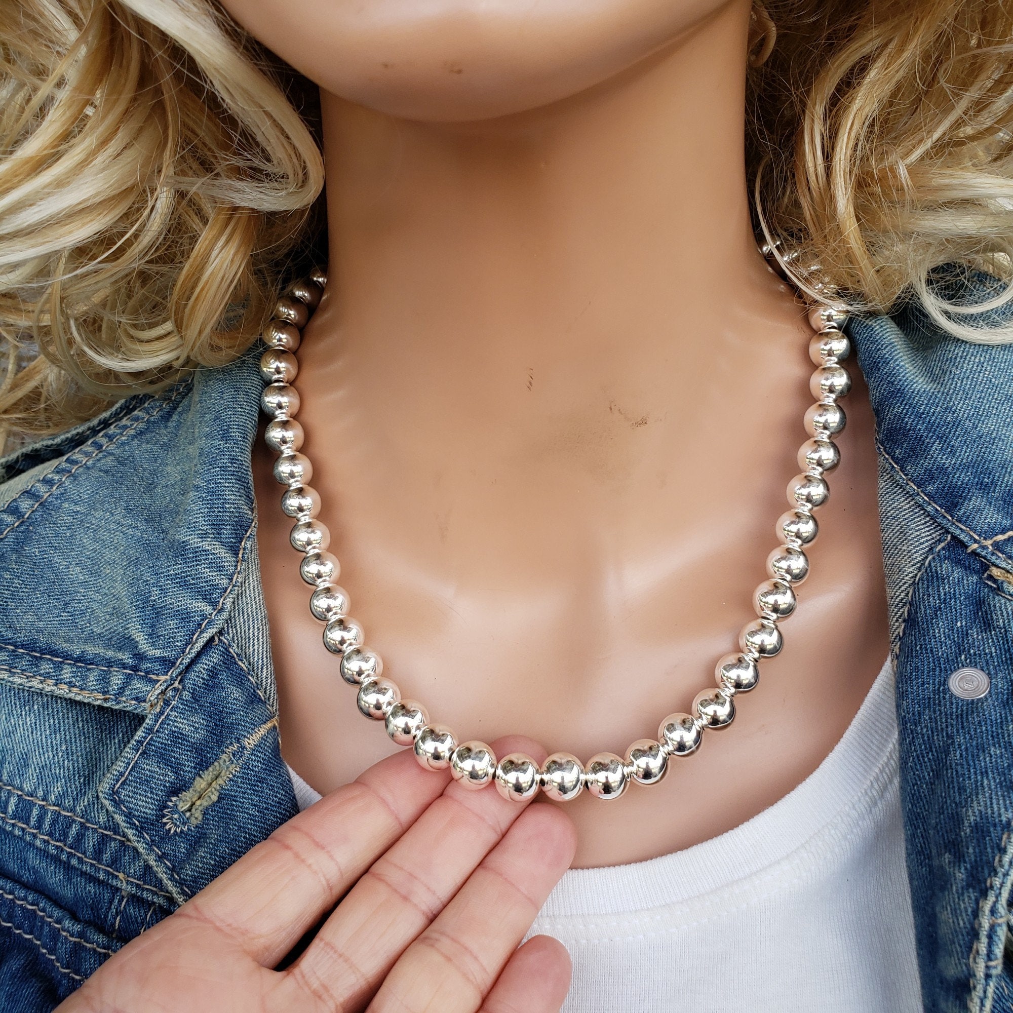 10mm Sterling Silver Bead Necklace 10mm Silver Bead Necklace