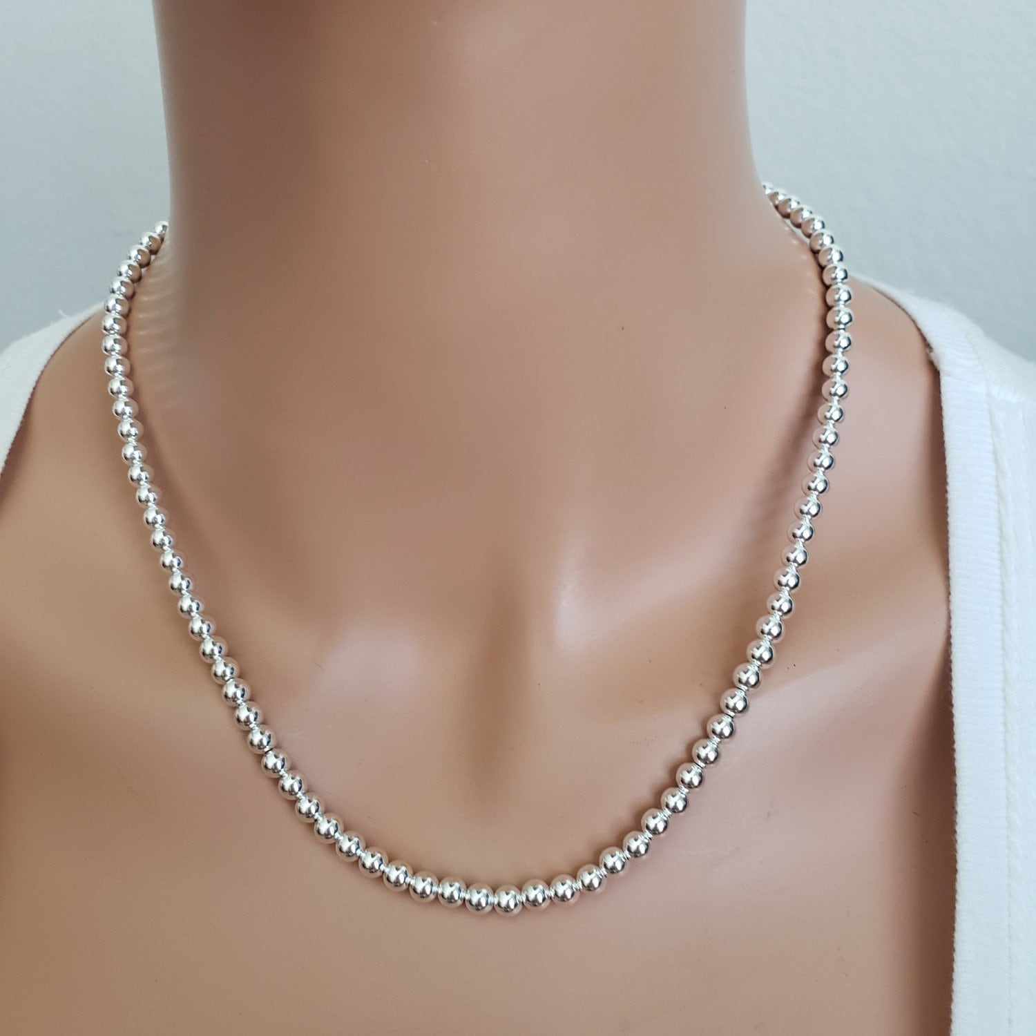 ネックレス・ペンダント 2 Ways 5mm Silver Ball Beaded Beads Long Necklace For Women 925 Sterling Silver Ball Beaded Chain, Silver Chain for Men