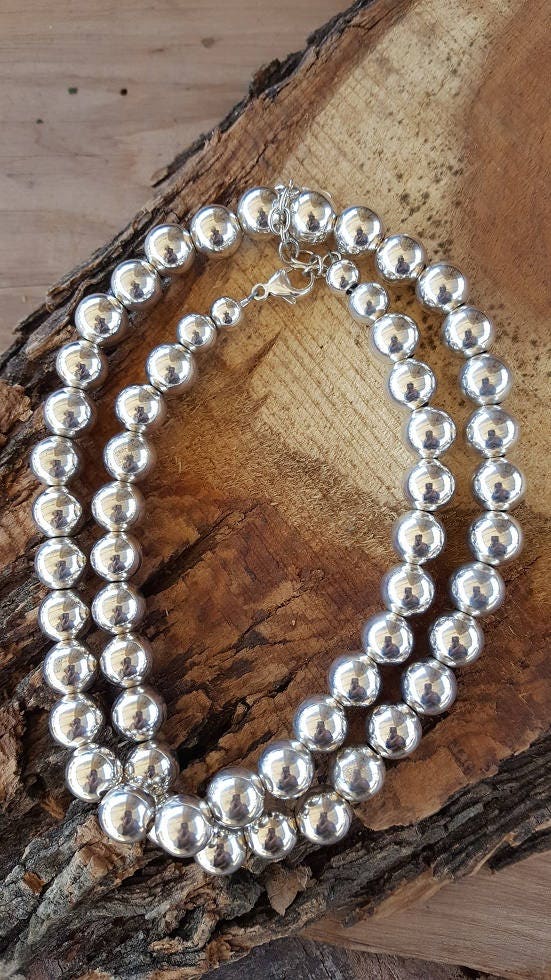 10mm Sterling Silver Bead Necklace 10mm Silver Bead Necklace Etsy