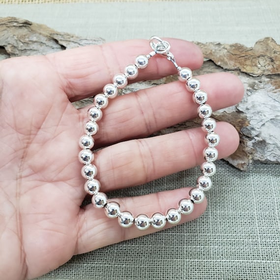 Bead Bracelet 6mm Sterling Silver Bead Bracelet 6mm Sterling Silver