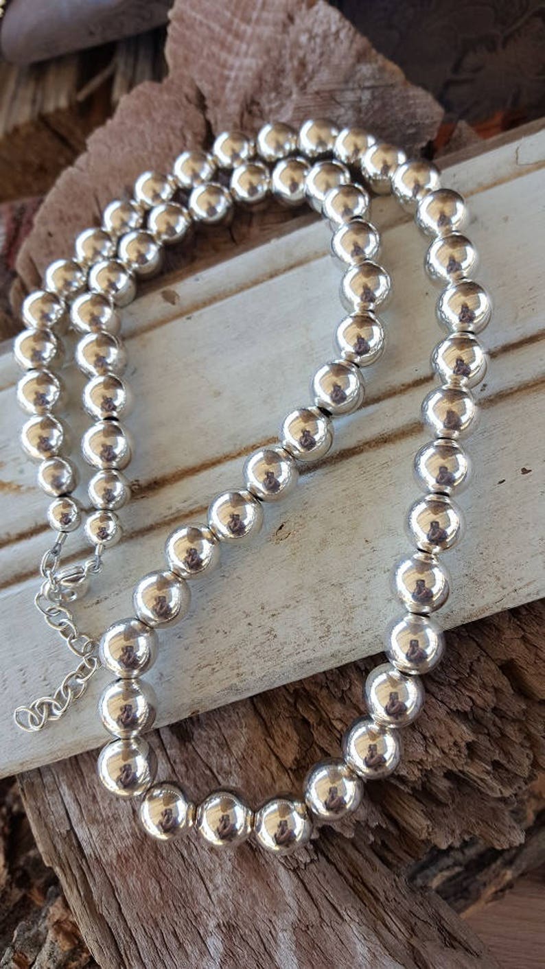 8mm Sterling Silver Bead Necklace 8mm Silver Bead Necklace Etsy