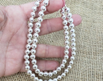 7mm Sterling Silver Bead Necklace, 7mm Silver Necklace Bead Strand