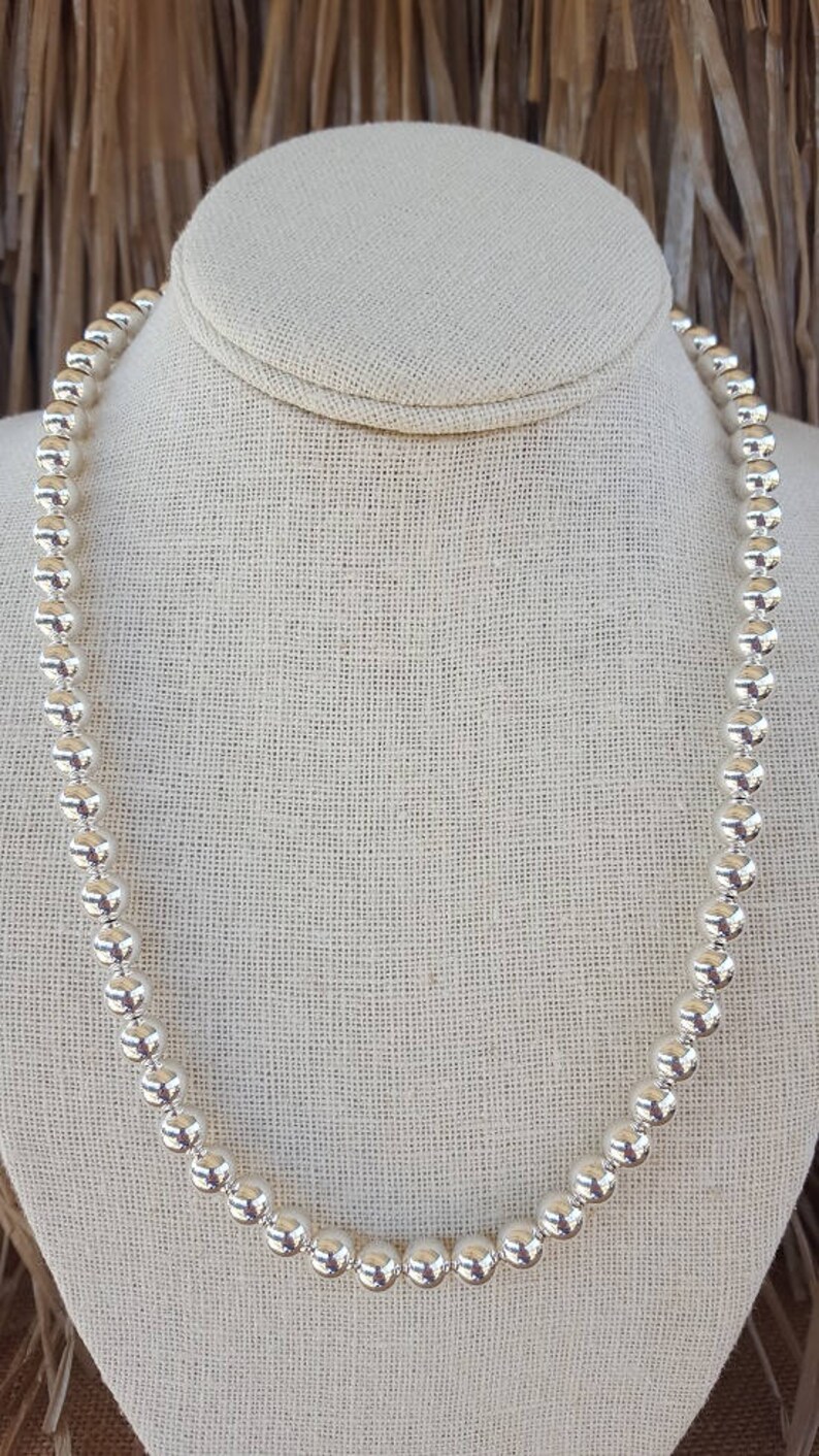 8mm Sterling Silver Bead Necklace 8mm Silver Bead Necklace Etsy
