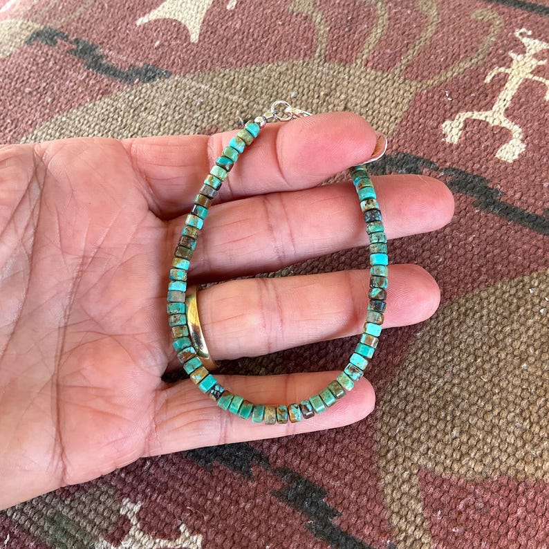 4mm Turquoise Heishi Bracelet: 925 Sterling Silver, Blue Green Brown image 7