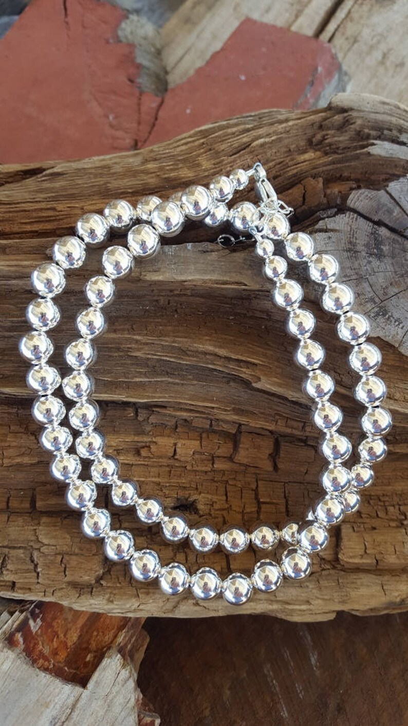 8mm Sterling Silver Bead Necklace 8mm Silver Bead Necklace Etsy