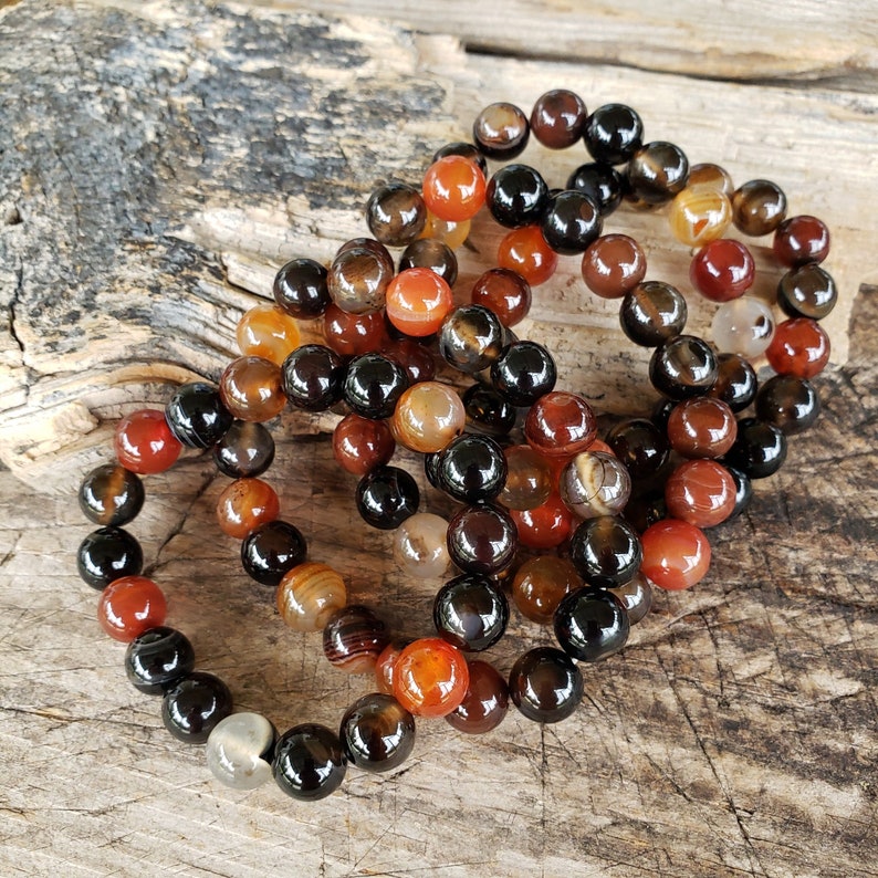 Sardonyx Bracelet, Stretch Sardonyx Bracelet, 10mm Sardonyx Bracelet, Brown Black Stretch Bracelet image 3